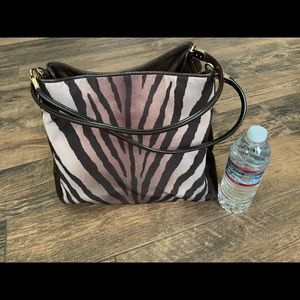 Coach Brown Leather/Fabric Zebra Shoulder Strap